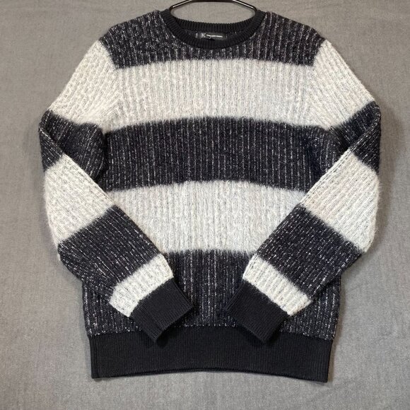 INC Striped Knit Striped Fuzzy Sweater Black & White Cotton Blend Womens size M - Picture 2 of 10